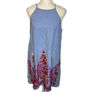 Entro Womens Dress size Medium soft blue denim stitch embroidery